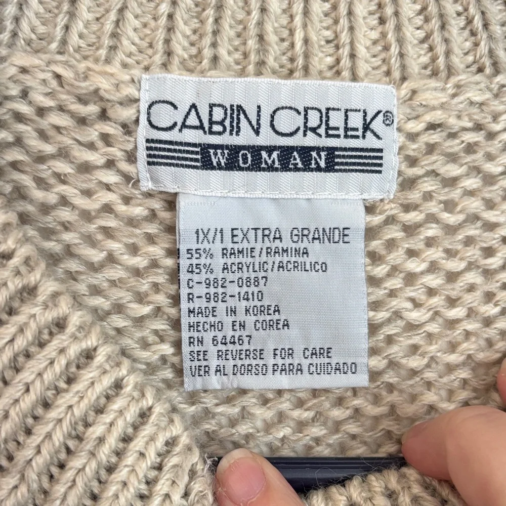 Vintage cabin creek granny square 3D Cable Knit Crewneck Sweater Womens 1X NWT